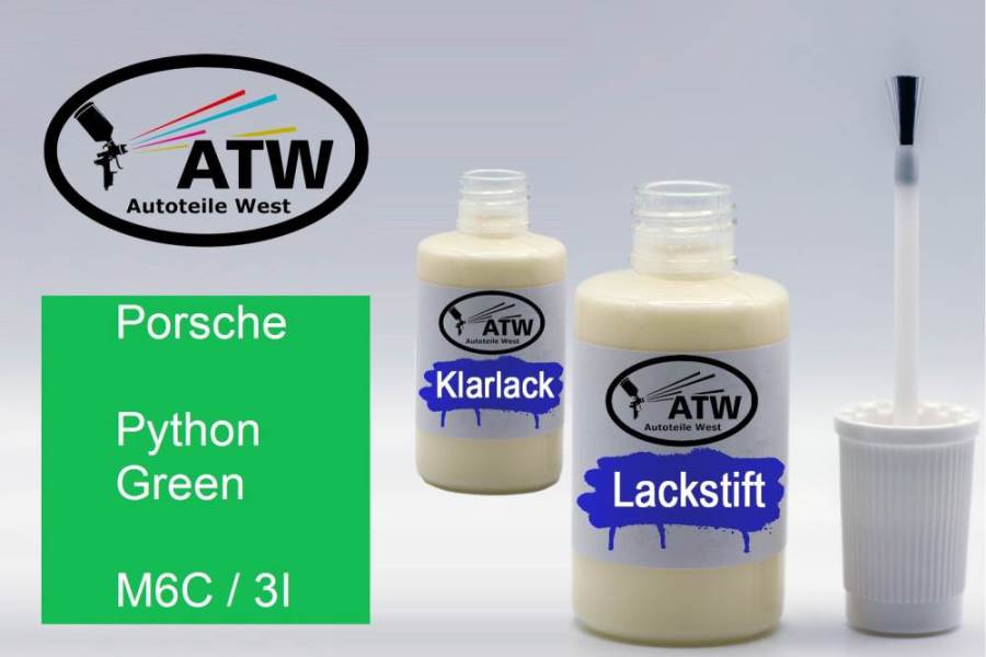 Porsche, Python Green, M6C / 3I: 20ml Lackstift + 20ml Klarlack - Set, von ATW Autoteile West.